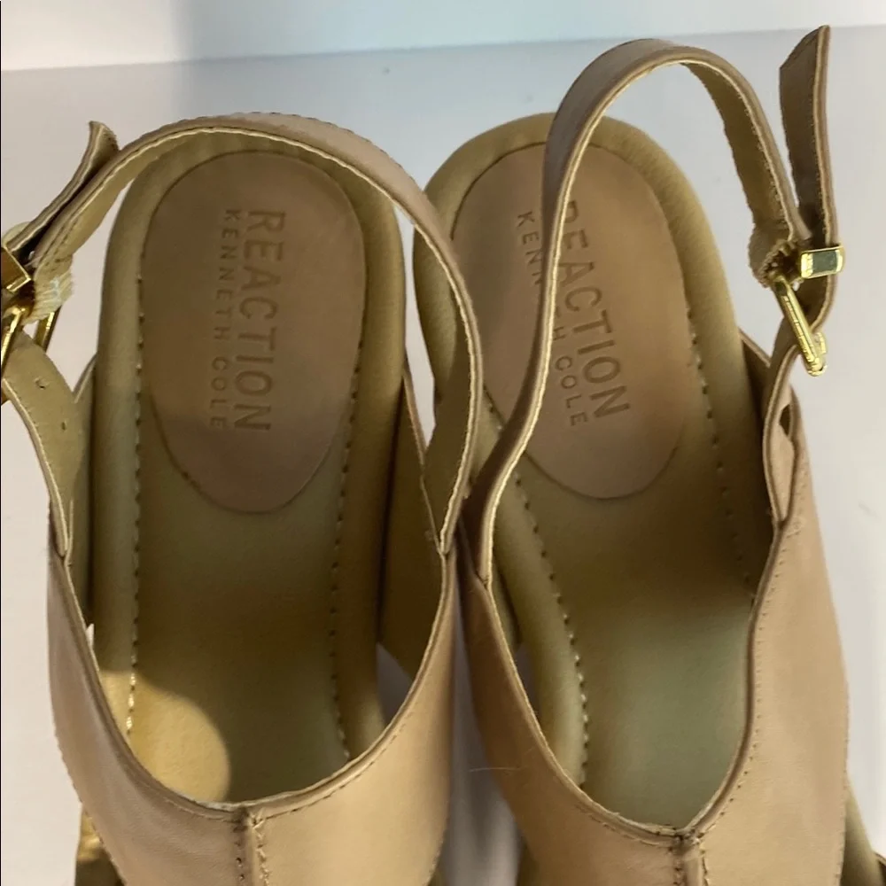 Tan Kenneth Cole Leather Wedge Sandals with Slingback NWOB